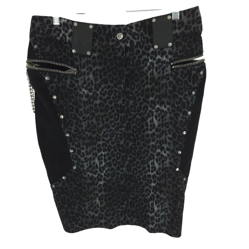 Lip Service Pencil Skirt Punk Grunge Mob wife Animal Print Chains Zippers Y2K L - Picture 3 of 16
